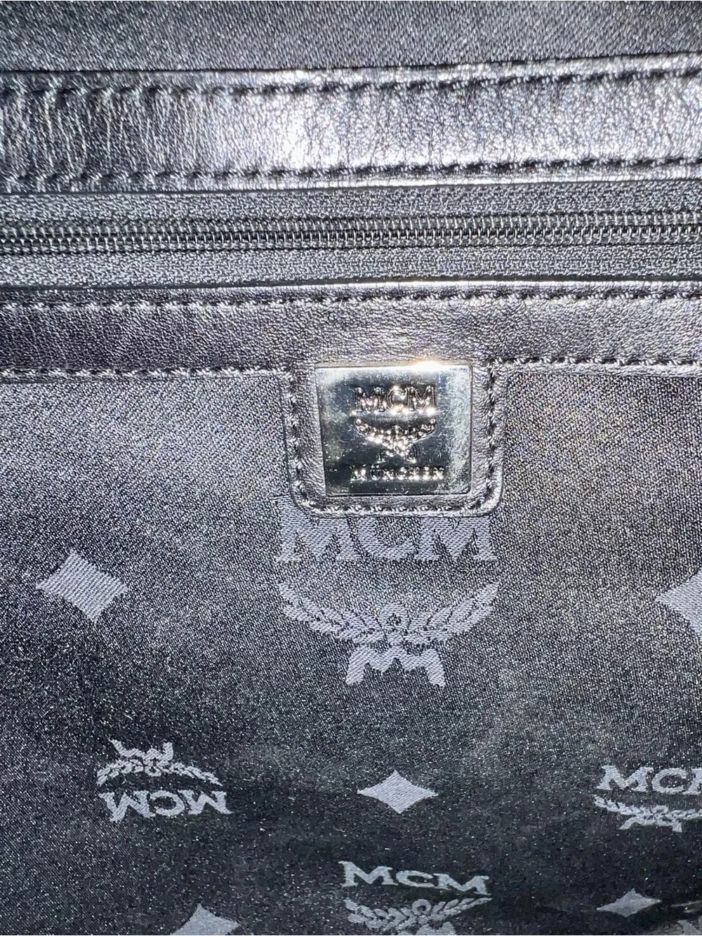 MCM Black and Blue Logo Stripe Briefcase